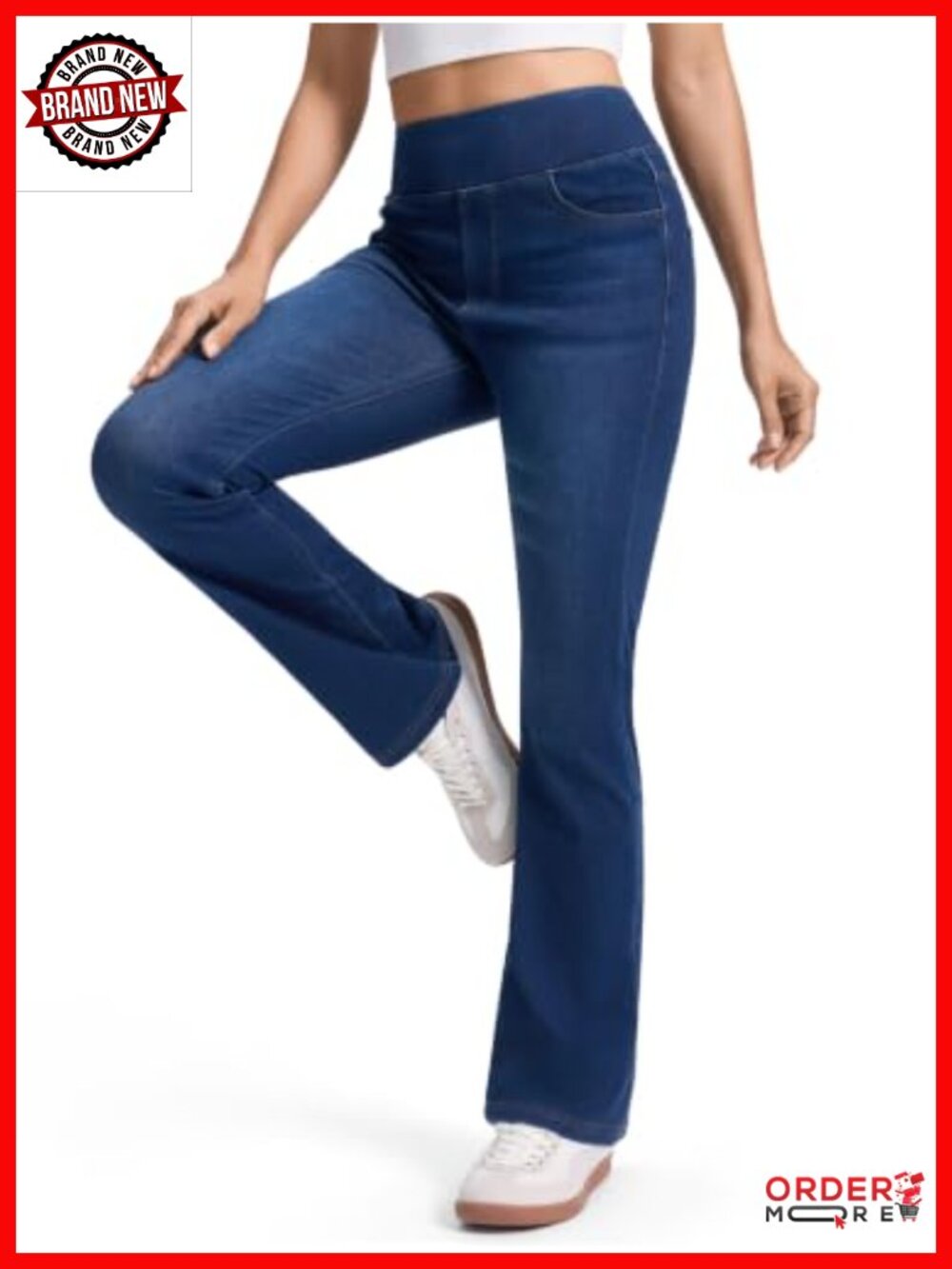 Stretchy Pull On Bootcut Jeans with Pockets